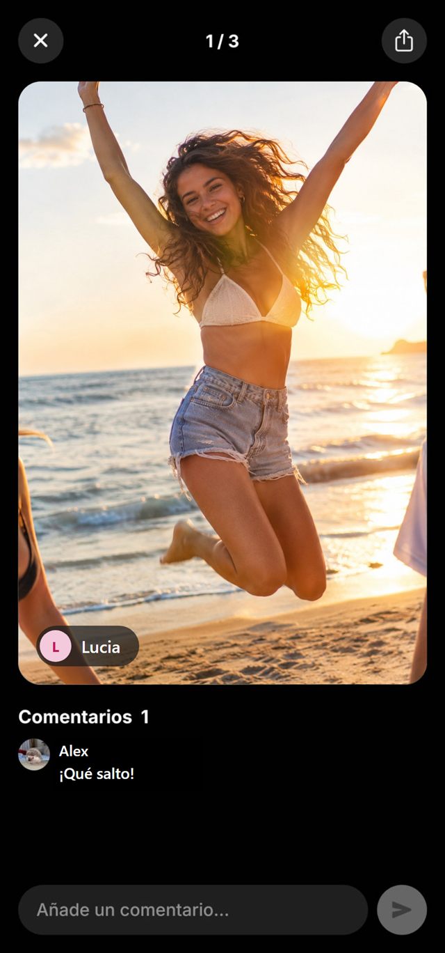 Foto de la ronda a pantalla completa con un comentario de un amigo